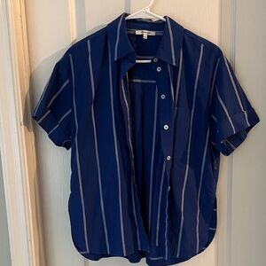 Madewell Navy Vertical Stripe Short Sleeve Button-Up